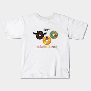 Happy Halloween Thanksgiving Christmas Donuts Kids T-Shirt